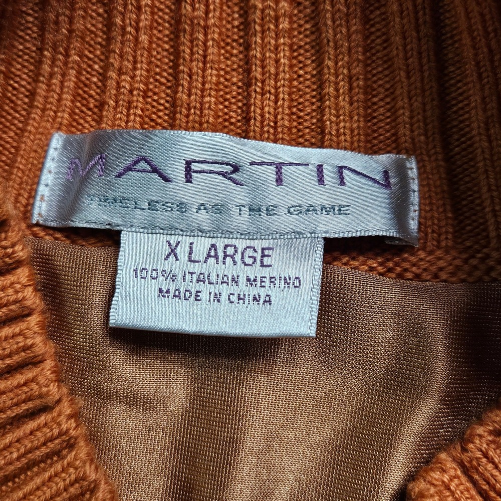 MARTIN Mens  Italian Merino Wool Quarter Zip Sweater Orange XL Casual Old‎ Money - Picture 3 of 10